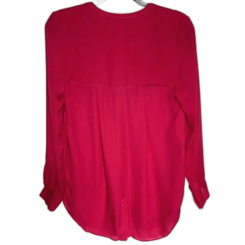 NWT Zoa New York Long Sleeve V-neck Silk Blouse in Cherry - Size Small - Picture 5 of 7